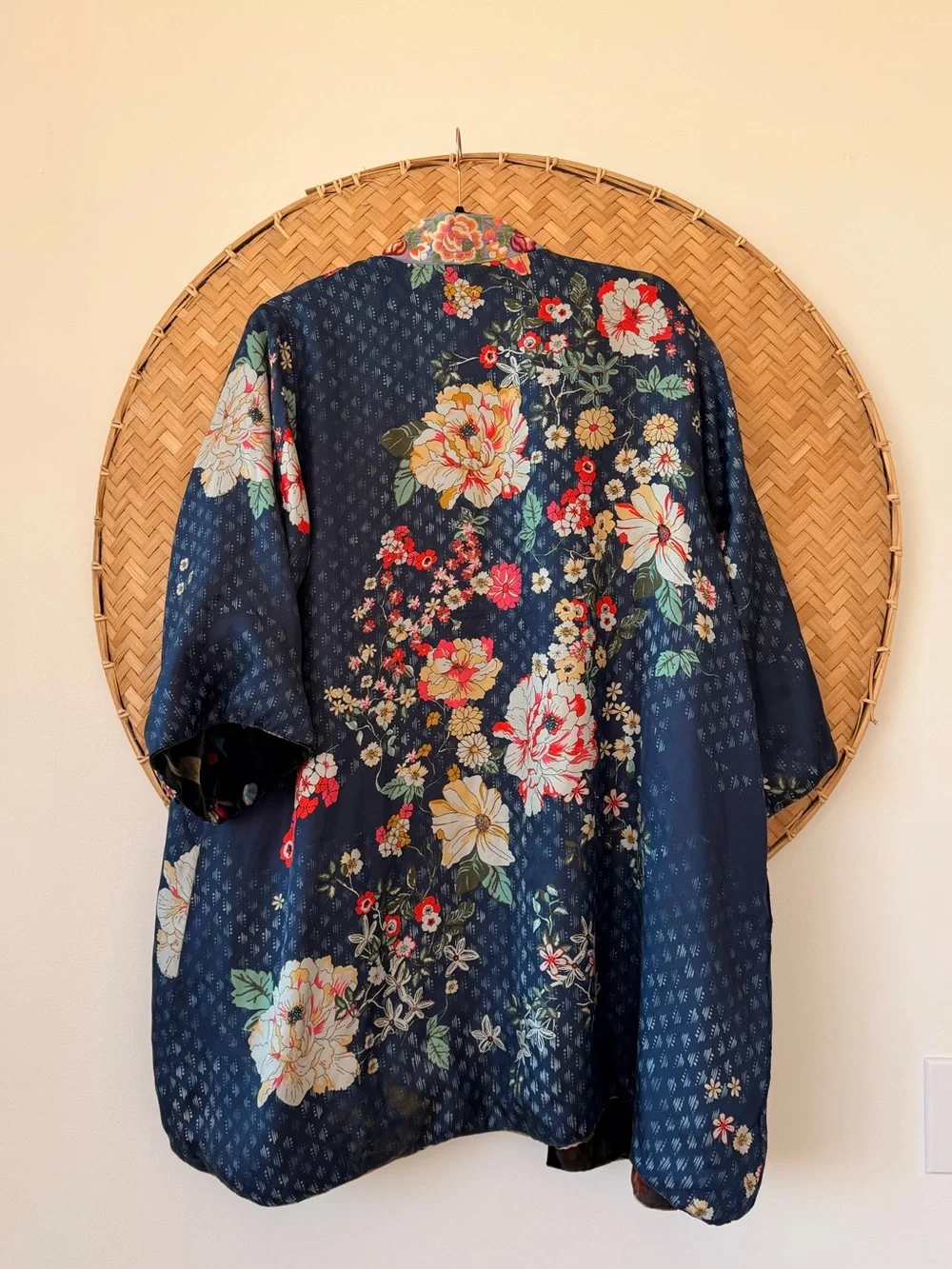 JOHNNY WAS PETITE KEHLANI REVERSIBLE FLORAL VELVET/SILK KIMONO EMBROIDERY BOHO